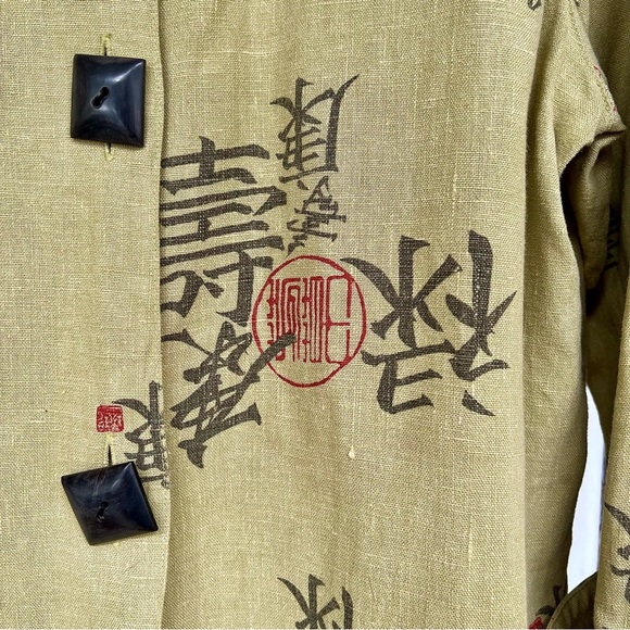 Vintage 90s L Painted Pony Green Linen Untructured Blazer L Relaxed Button Up - Picture 6 of 10